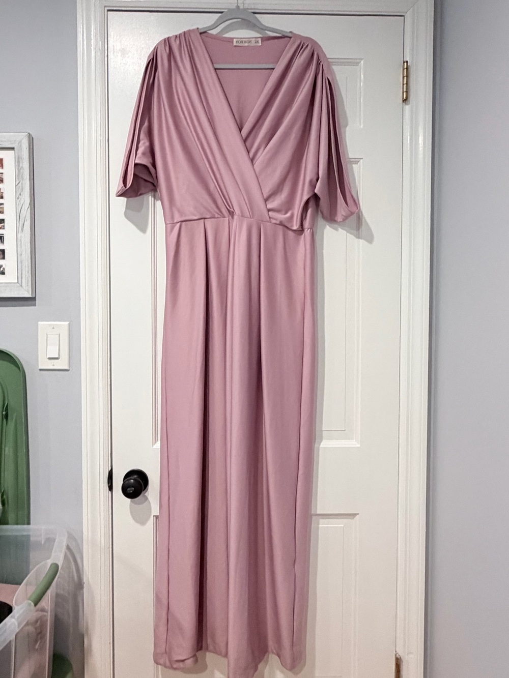 KOH KOH 2X Dusty Rose Maxi Dress Faux Wrap Flutter Sleeve Plus Size